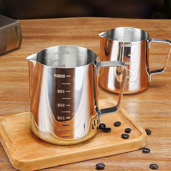 MallArt® Paslanmaz Çelik Sütlük - Barista Süt Isıtıcı & Köpürtücü | Latte Art Pitcher | Küçük & Büyük Boy Seçenekli, Ocak Üstü Çelik Süt Potu (350 ml)