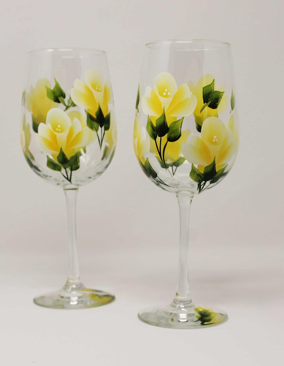 Hand Painted Wine Glasses - Roses Yellow (Set of 2)
