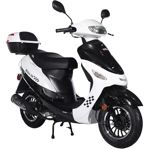X-PRO 50cc Adult Moped Gas Moped Motorcycle 50cc with 10" Aluminum Wheels, Electric/Kick Start! (White, Factory Package)