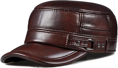 Miniatura 6 de Orejeras masculinas de cuero genuino sombreros planos del ejército para los hombres cabeza de oreja de invierno cálido ocio pesca gorras de béisbol,