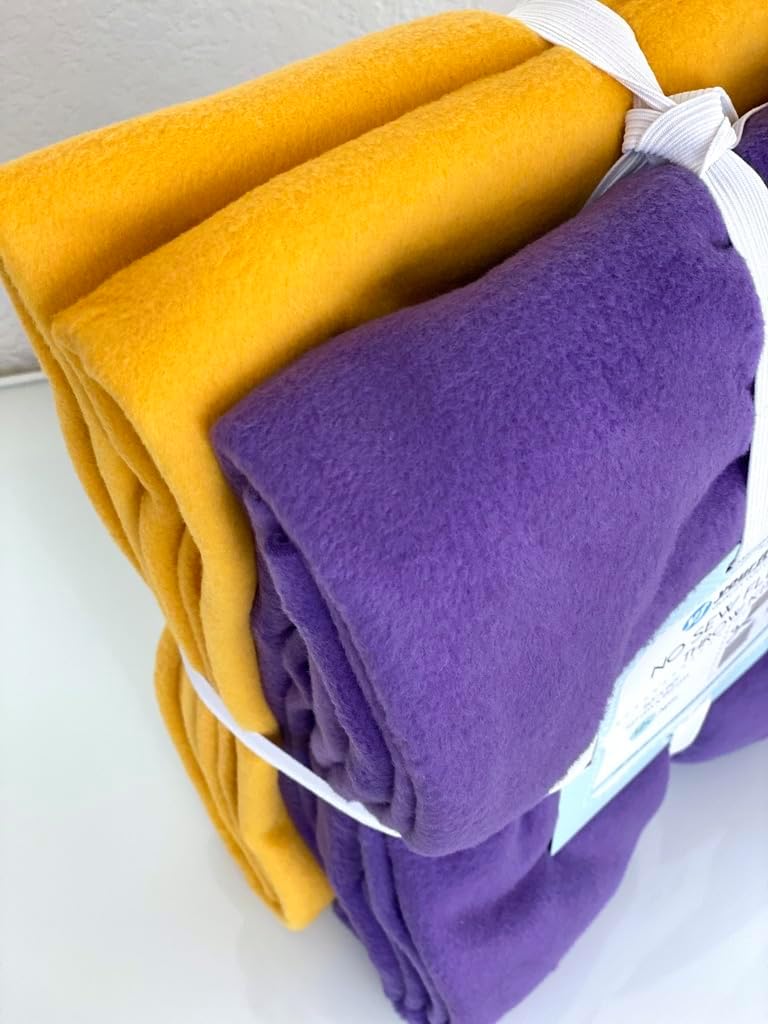 YourFleece Solid No-Sew Throw Fleece Fabric DIY Blanket Making Kit, Make Your Own, Anti-Pill, Purple/Mustard Yellow, 72x60 inches