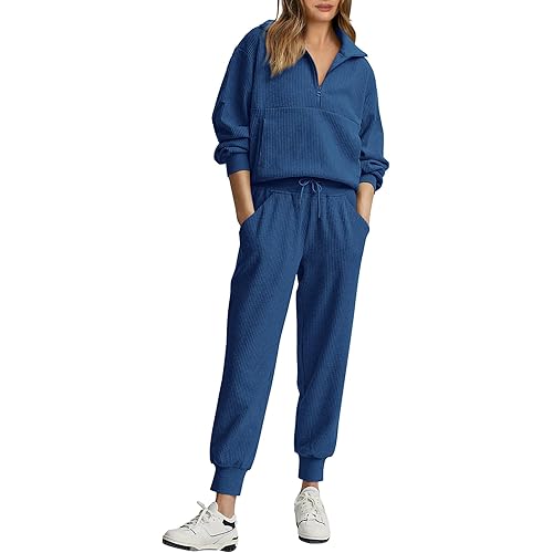 BTFBM Women's 2 Piece Tracksuit Fall Outfits 2024 Long Sleeve Half Zip Sweatshirt Sweatpants Lounge Set Sweatsuits