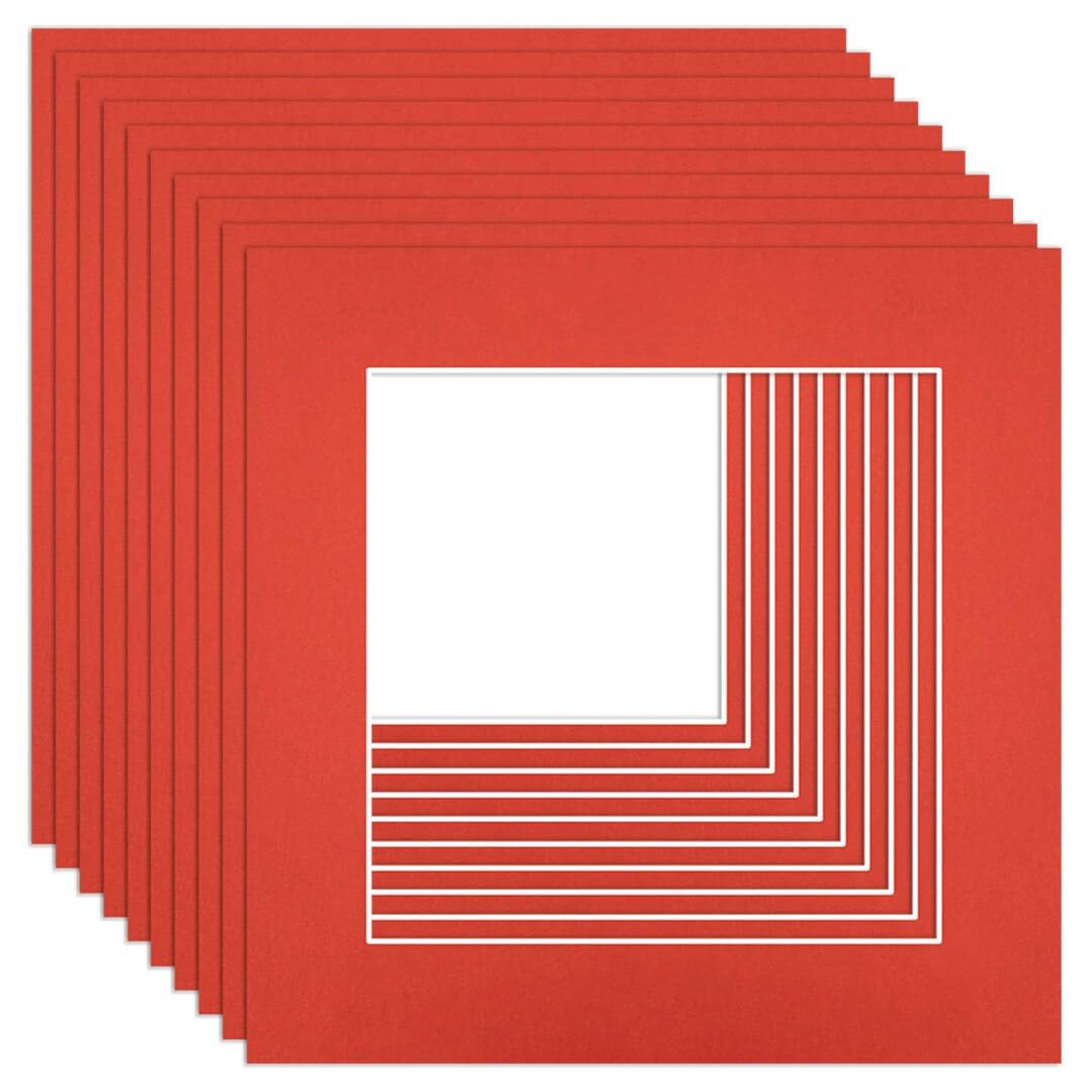 Procut Global 5x5" Poppy Red Picture Mounts to Fit 3.5x3.5" Aperture - Precision Cut Cardboard Photo Mount - Ideal for Frames, Prints, Artwork & Certificates - Sizes & Colours Available - 10 Pack