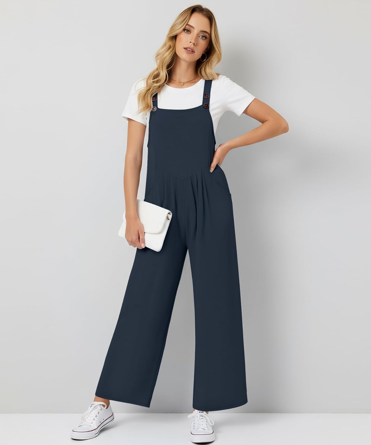 KUOTAI Womens Summer Jumpsuits Casual Wide Leg Overalls with Pocket Adjustable Strap Sleeveless Rompers Beach Vacation Outfit - Image 2