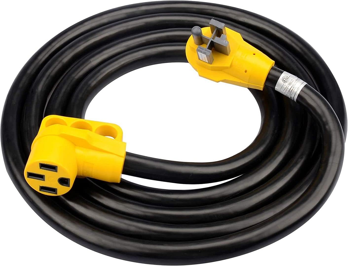 ClearMax 30 Ft 50Amp RV Outdoor Extension Cord with Ergonomic Handle; Nema 14-50 Power Extension Cord, Male 14-50, Female 14-50R, Heavy Duty Extension Cords, 6AWG3C + 8AWG1C, ETL Listed, Black