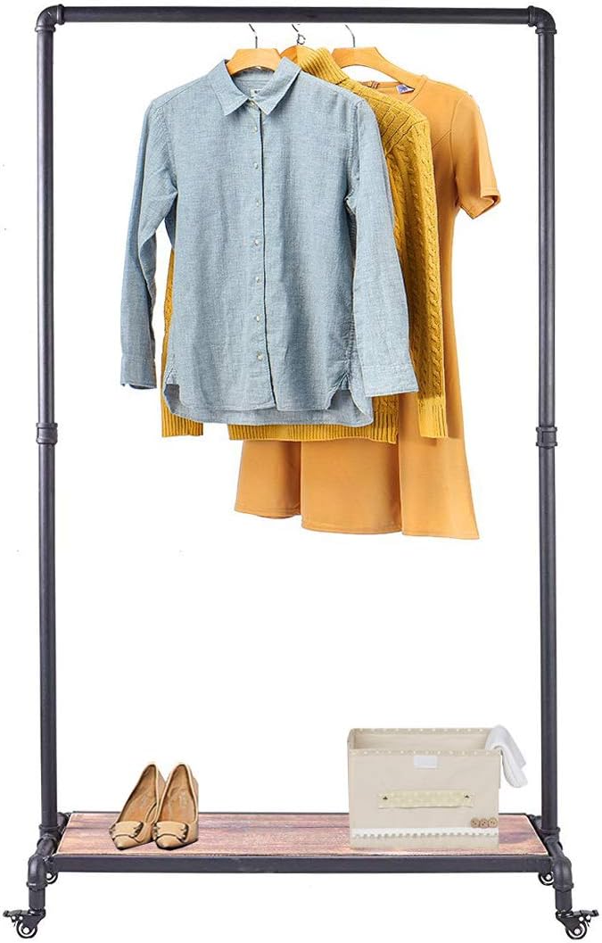 Diwhy Industrial Pipe Clothing Rack Pine Wood Shelving Shoes Rack Cloth Hanger Pipe Shelf Garment Racks (Style 1)