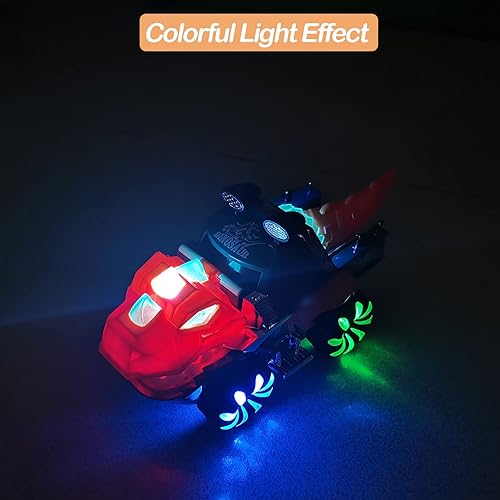 Miniatura 5 de YJMYYX Juguetes de dinosaurio para camiones iluminados para niños de 3 años juguetes de dinosaurio para niños de 4 años con hermosos neumáticos LED