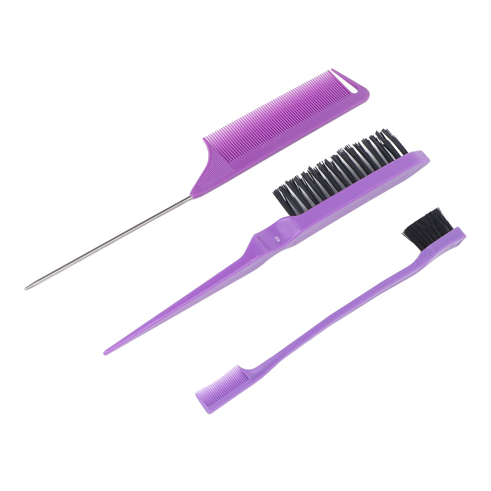 Fabater Set di Pettini per Tintura per Capelli Viola 3 Pezzi, Pettine a Coda di Topo in Acciaio Inossidabile Spazzola per Acconciature, Spazzola per Capelli a Olio per Tintura Sezionamento Styling,