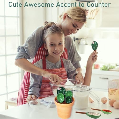 Cactus Measuring Spoons Set In Pot Unique Measuring Cups And Spoons For Coffee Salt Sugar Novelty Cute Baking Gifts Dishwasher Safe Ceramic Measuring Spoons Green #TOP1