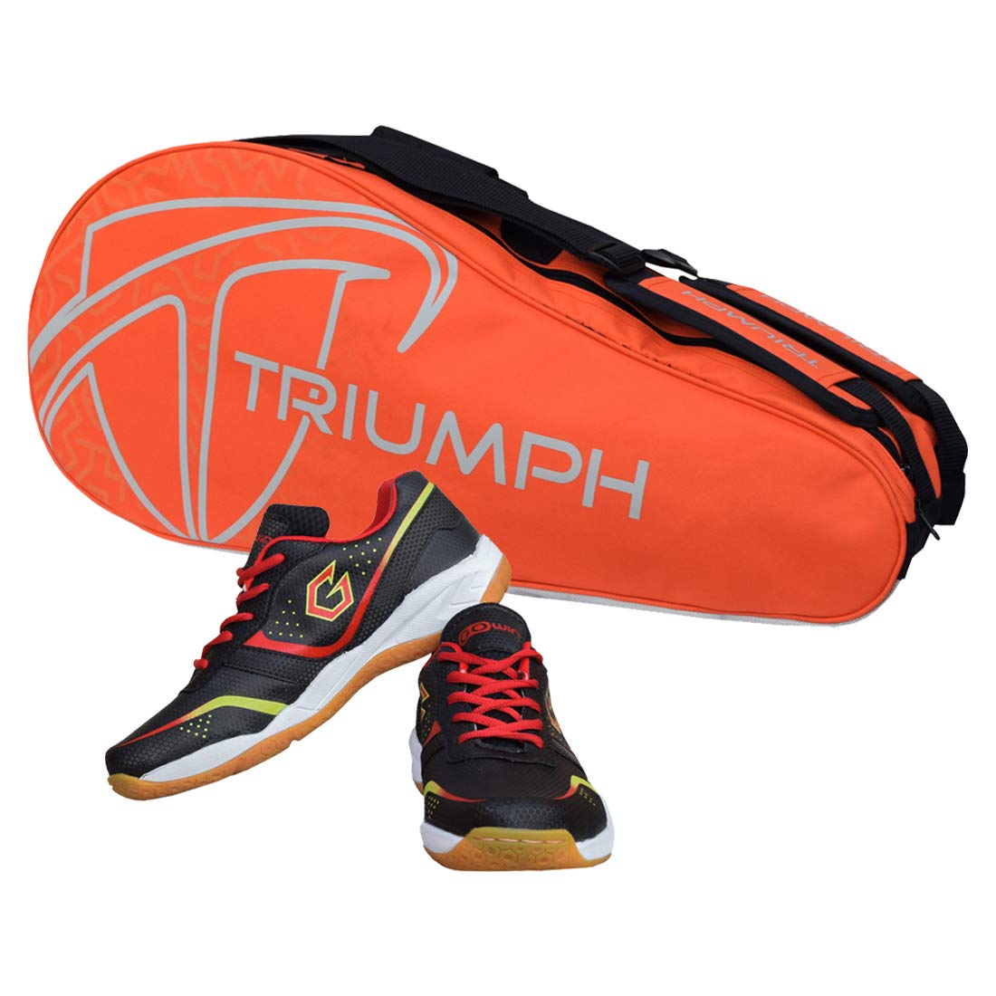 Gowin Badminton Shoe Smash Black Size-3 with Triumph Badminton Bag 303 Orange/Grey-image-21