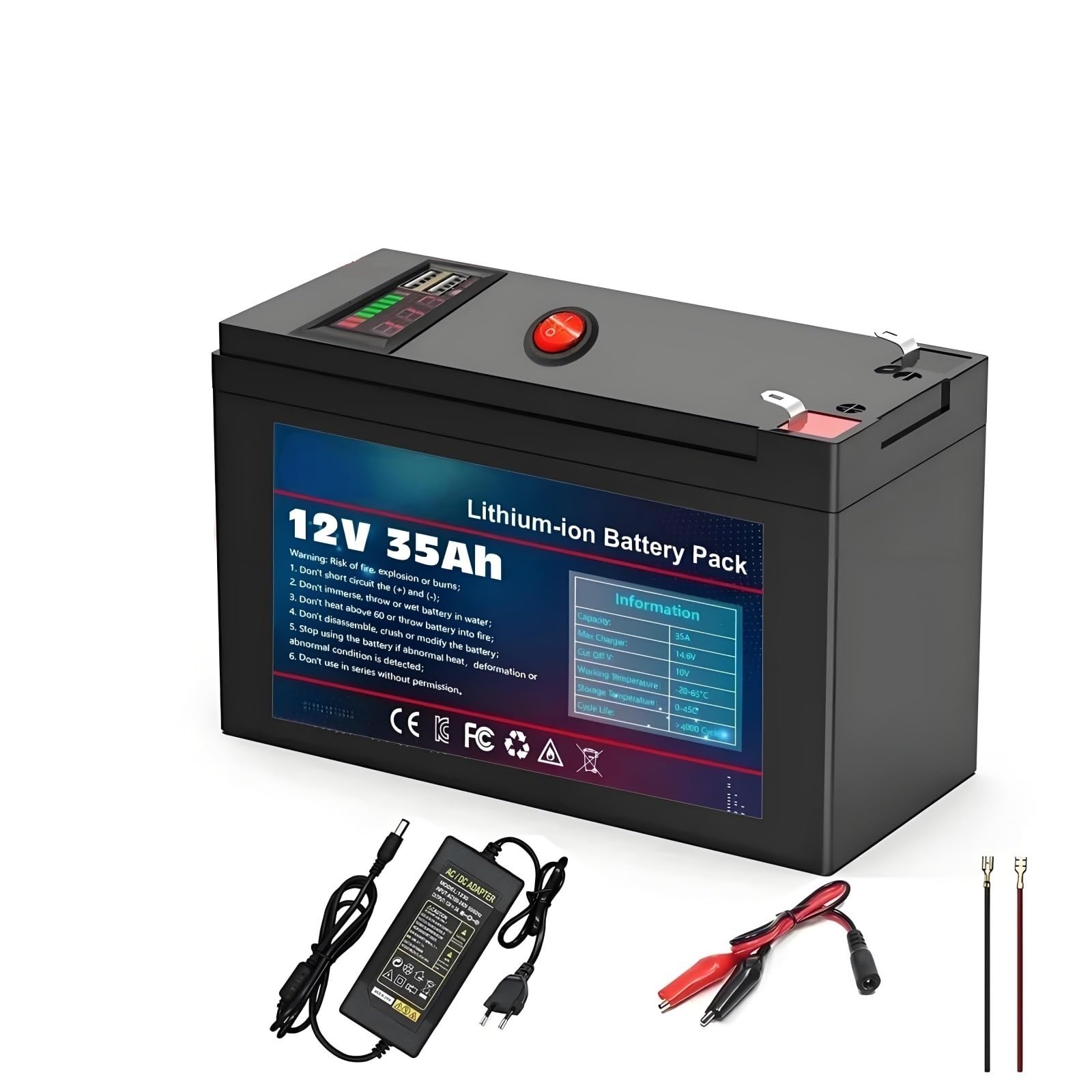 Batería 12V 35Ah Li-Ion 18650 Con Cargador 12,6V 3A Para Bicicletas Eléctricas Scooters Farolas Solares Inversores