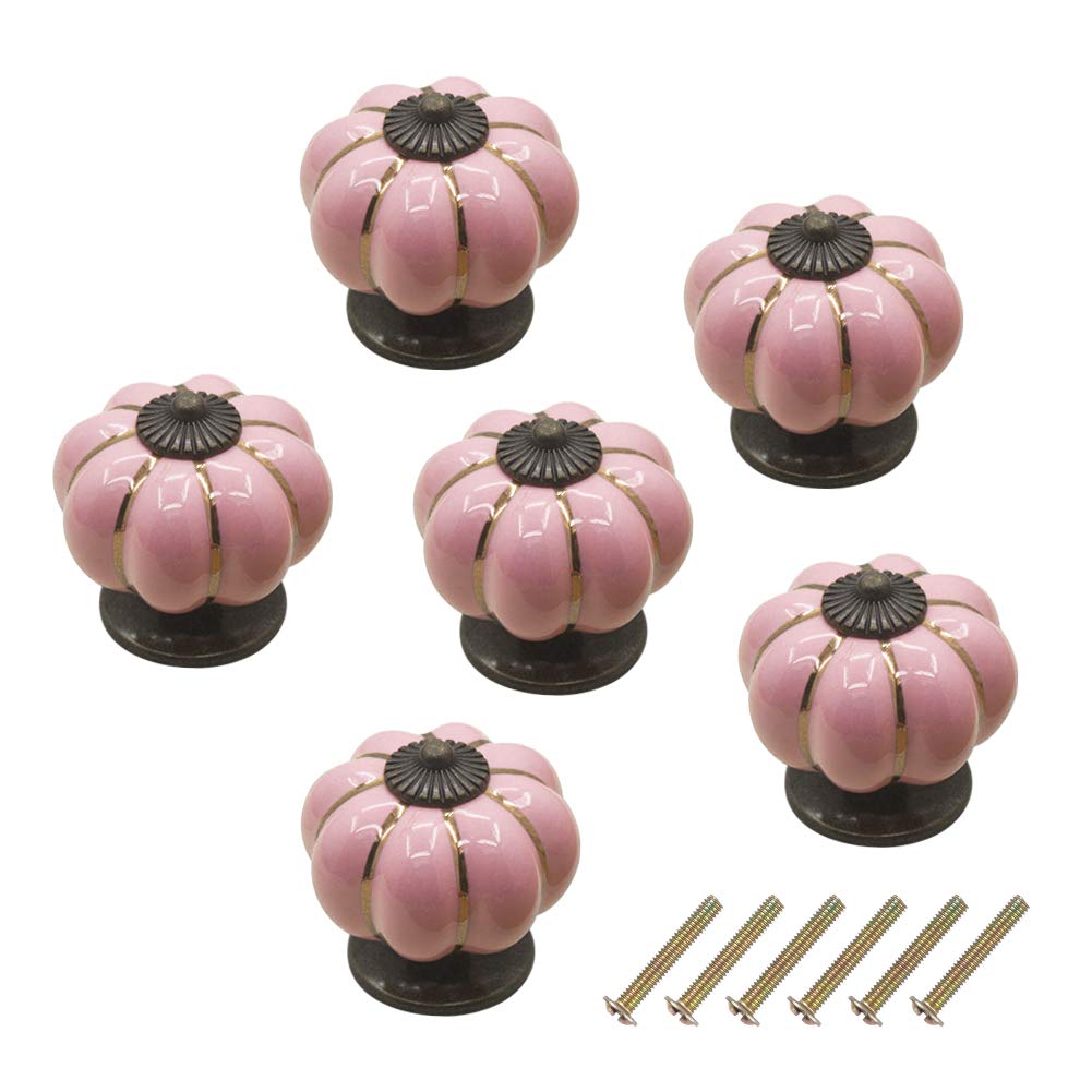 INCREWAY Cabinet Knobs, 6Pcs Ceramic Pumpkin Shape Cabinet and Furniture Knobs Chrome Drawer Handles Vintage Pull Handle with Screws for Cabinets, Cupboard, Dresser Drawers, Wardrobe Closet