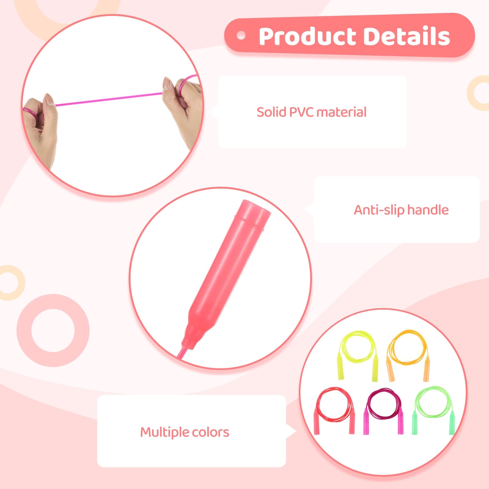 PVC-Springseile mit verstellbarer Länge, Kunststoffgriffe mit Quasten, verschiedene helle Farben, perfekt für Schule, Training und Partys