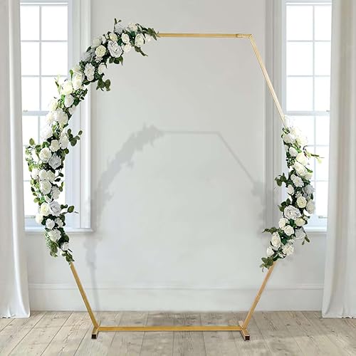 Efavormart - Arco de boda de metal hexagonal dorado de 8 pies de alto, soporte de fondo para cabina de fotos