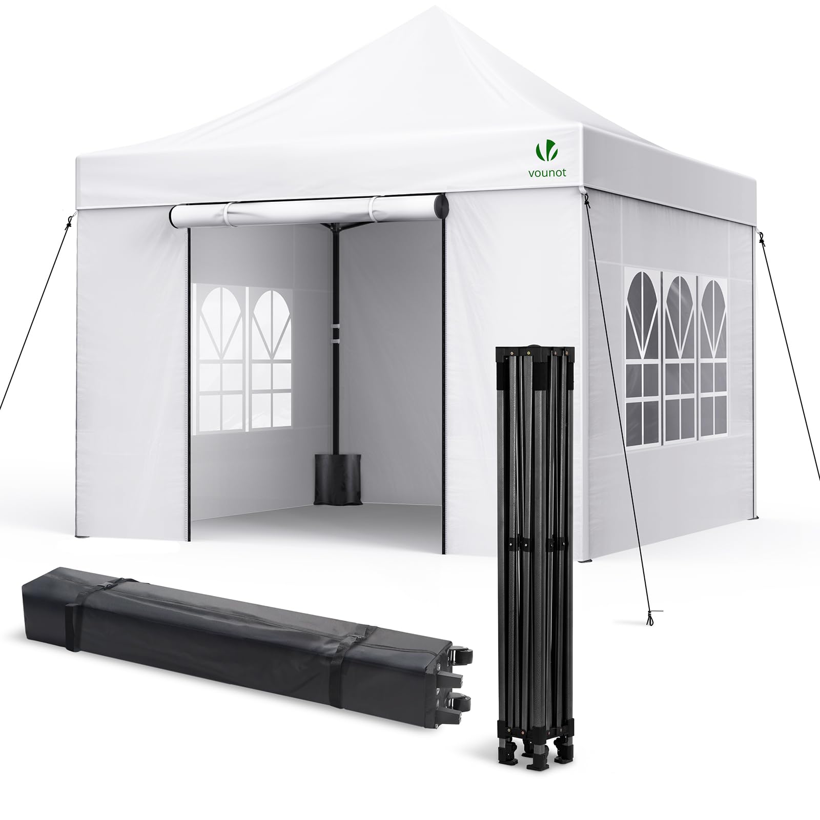 VOUNOT® 3x3m Heavy Duty Gazebo with 4 Sides, Pop up Gazebo Fully Waterproof Party Tent, Stury Marquee with Roller Bag and Sand Weight Bags, White