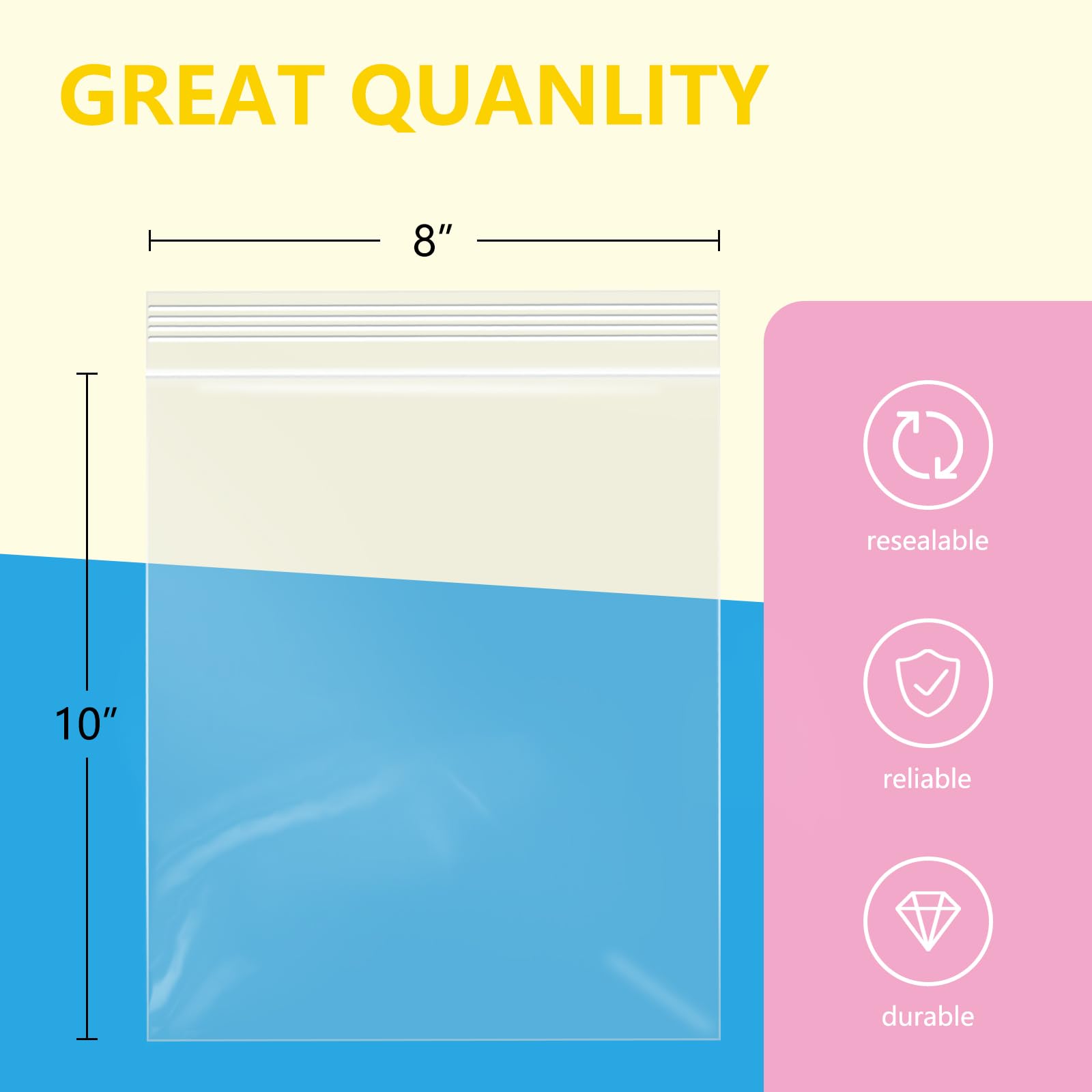 Lot de 500 sacs en plastique refermables avec fermeture éclair - 20,3 x 25,4 cm - Transparents - Pour vêtements, t-shirts, brochures, impressions, cadeaux artisanaux