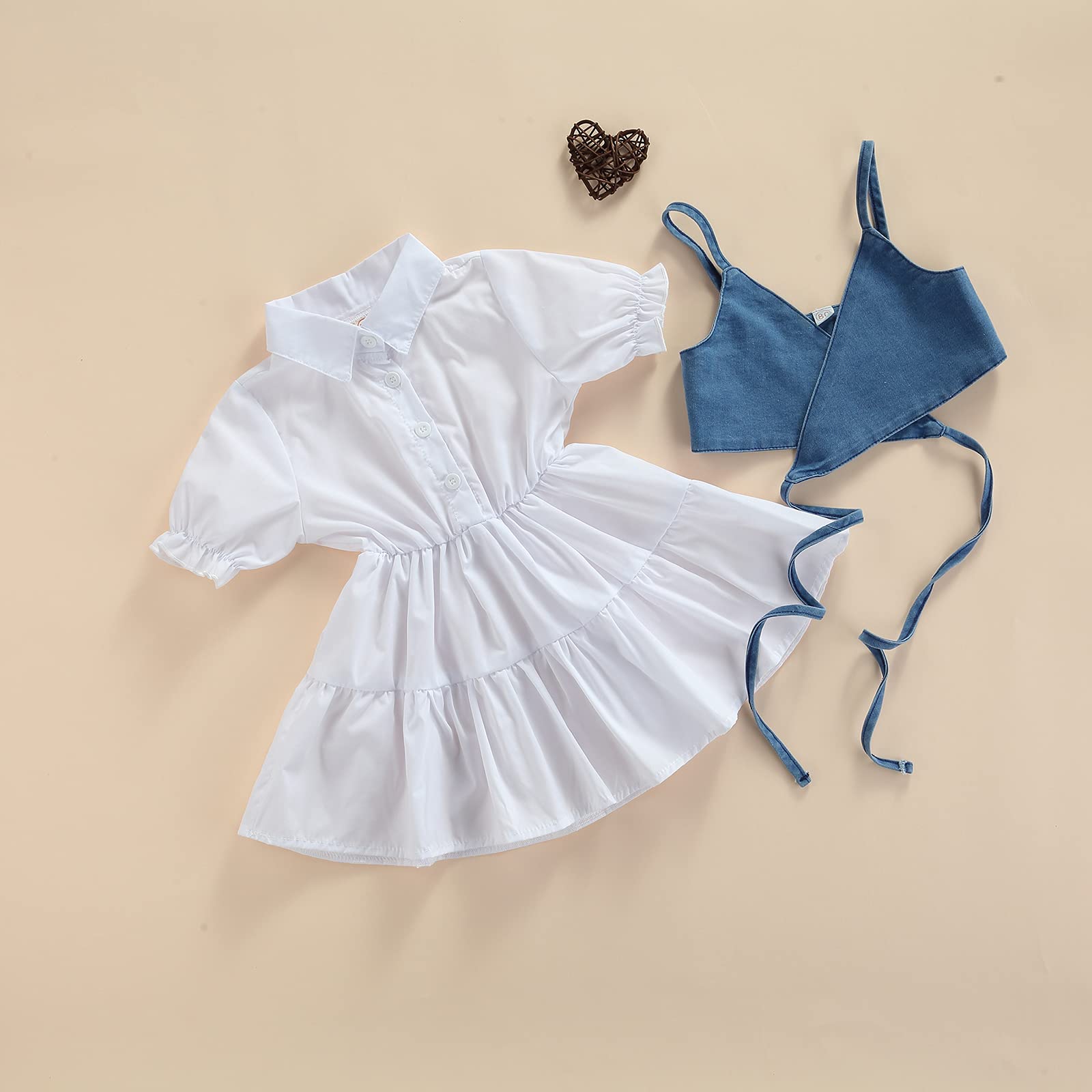 Kids Toddler Baby Girl Summer Outfit Short Sleeve T-Shirt Dress Tunic Tops with Denim Vest Corset 2pcs Clothes Set(Blue, 4-5T)