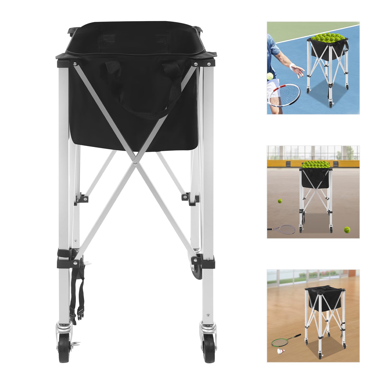 Chariot à balles de tennis pliable, panier à balles de tennis léger avec roues, chariot de balle portable en aluminium, chariot pour balle de tennis, baseball