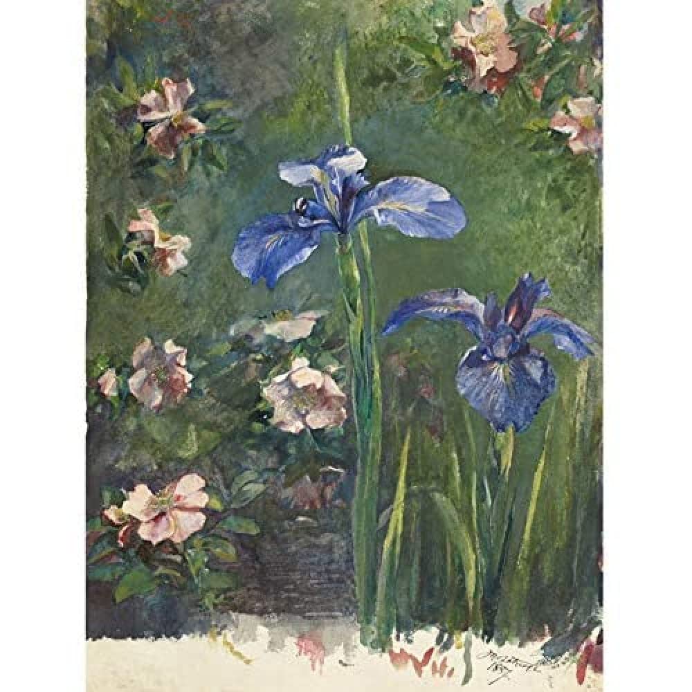 Artery8 La Farge Wild Roses And Irises Painting Art Print Canvas Premium Wall Decor Poster Mural