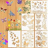 6 Pieces Butterfly Painting Stencils Dandelion Flowers Stencil Butterfly Reusable Template Stencils with Metal Open Ring for Painting on Wood Wall Home Decor DIY Crafts