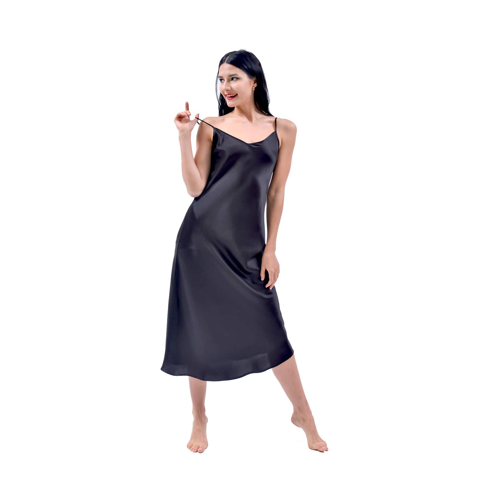 THXSILK Seide Nachthemd 19 Momme Natürliche Maulbeerseide Nachtkleid Damen Lang Seidennachtwäsche