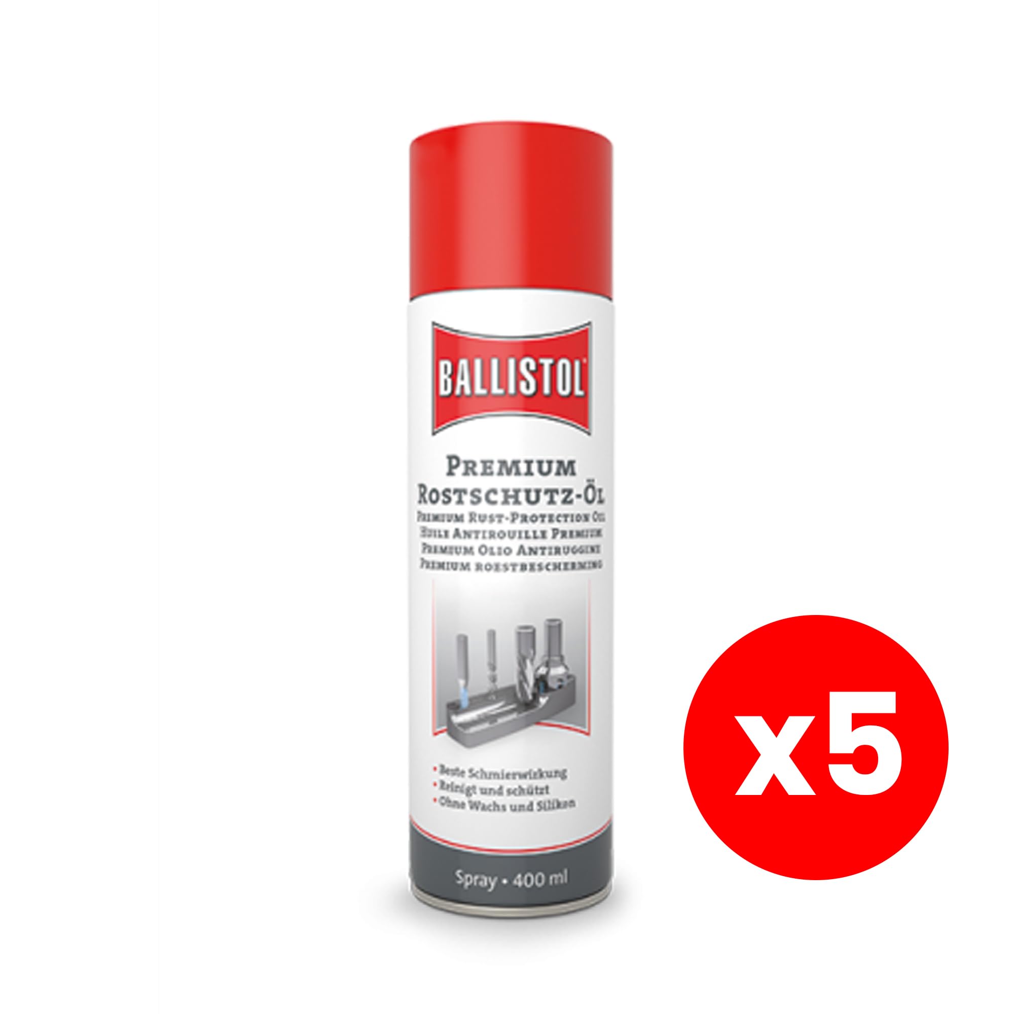 ELITE BBQ passend für Ballistol Premium-Rostschutz-Öl Spray 5er Set 5x 400ml – XXL Sparpack – Extrem-Korrosionsschutz für Metalle – Salzwasserbeständig & Verharzt nicht – Schmiermittel & Kriechöl