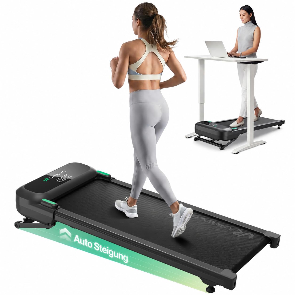 Laufband mit APP, Smart Walking pad mit Doppelter Stoßdämpfung, Ultra Schlanker Laufband Schreibtisch mit großem Laufbereich für Zuhause/Büro, max 120 mit Fernbedienung und LED-Anzeige