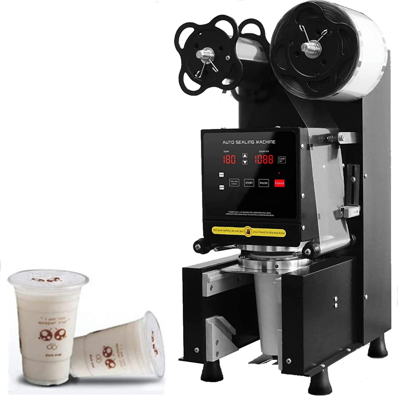 IUokLU Fully Automatic Commercial, Electric Cup Sealing Machine, Cup Sealer Tea/Milk Tea/Juice/Drink Sealing Machine For Plastic-White-220 (Black 110)