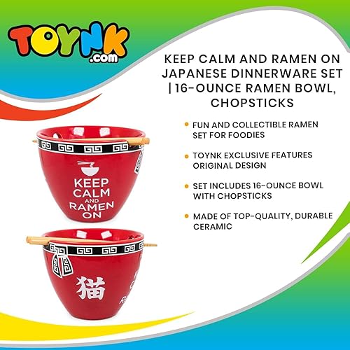 Miniatura 7 de Boom Trendz Bowl Bop Keep Calm And Ramen On Japanese Dinner Set | Tazón de 16 onzas, palillos