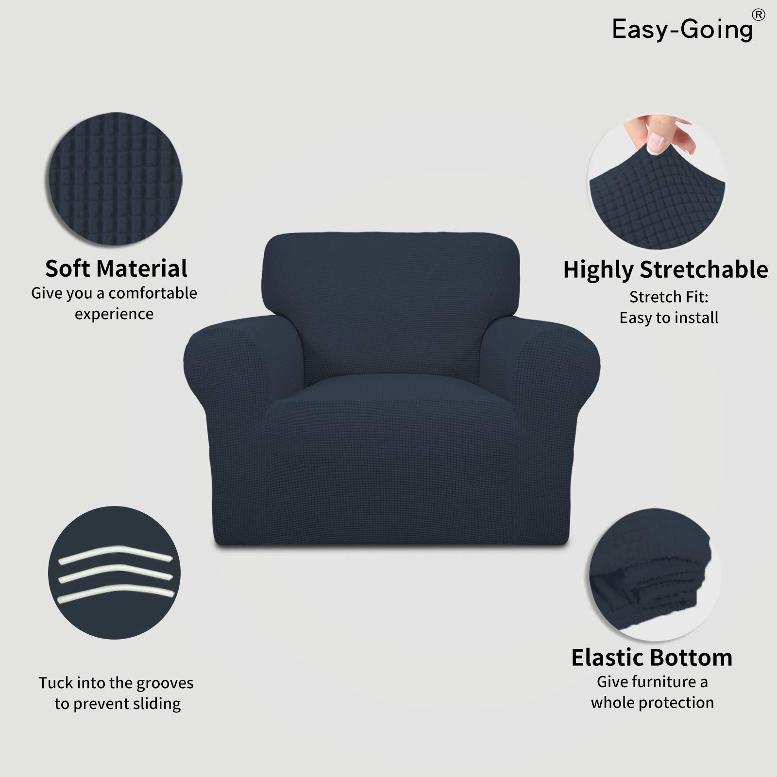 Easy-Going Stretch Chair Sofa Slipcover 1-Piece Couch Sofa Cover Furniture Protector Soft with Elastic Bottom for Kids Pet. Spandex Jacquard Fabric Small Checks (Chair - Image 4