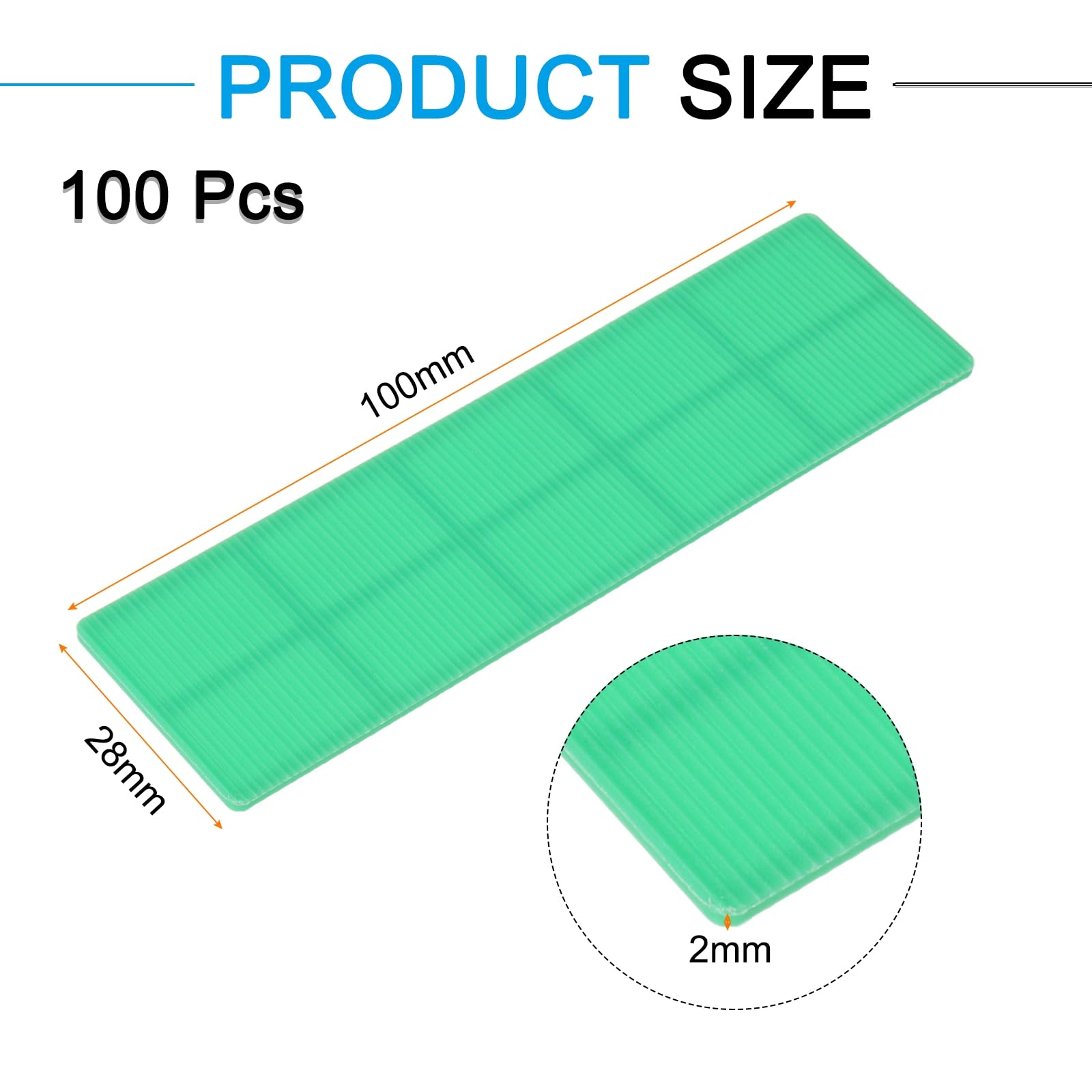 QUARKZMAN 100 Pezzi Spessori in Plastica 100 x 28 x 2 mm Distanziatori Piastrelle Cunei Piastre Piastre Compensazione Blocco Spessore Mobili Vetro per Finestra, Verde