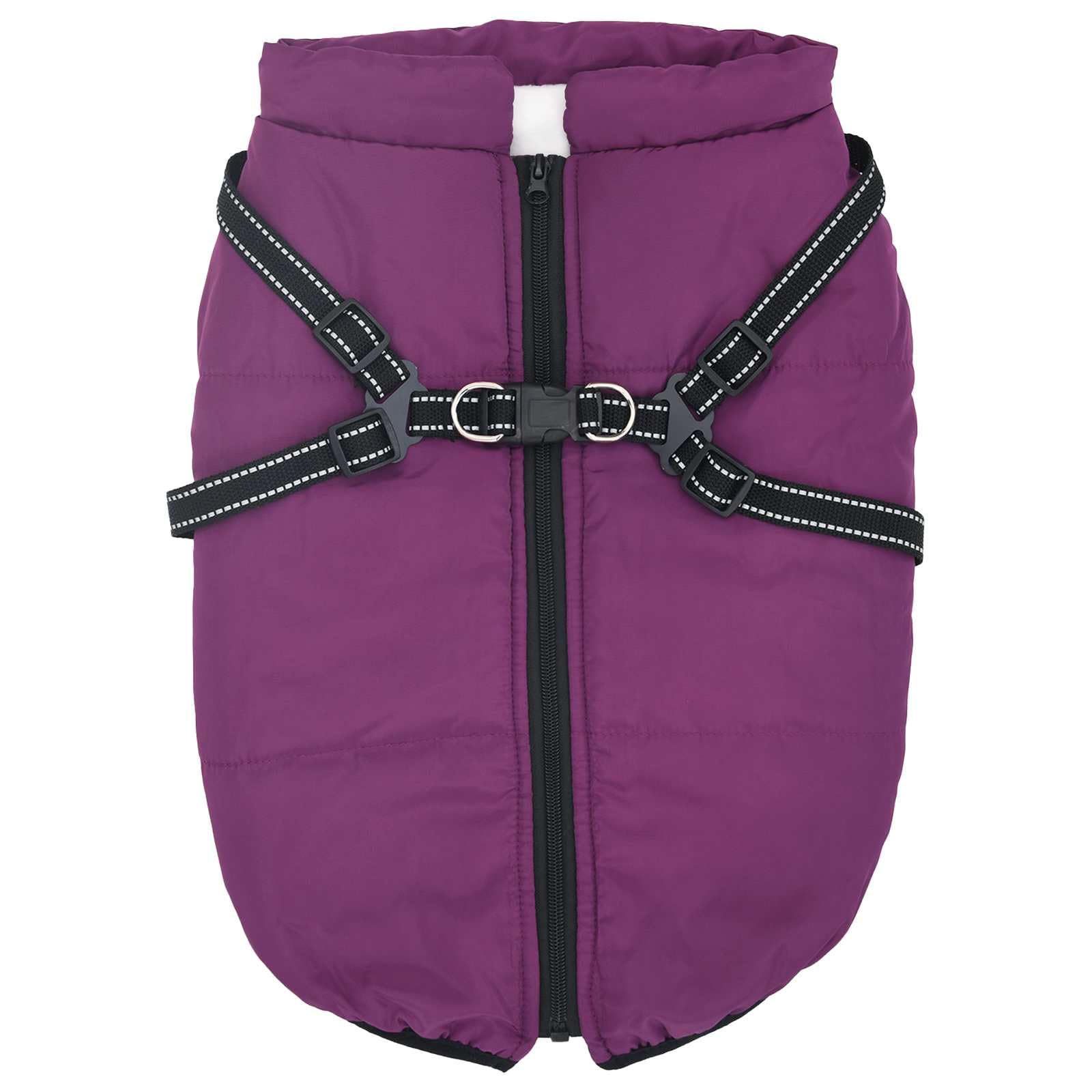Hundemantel Lila L44 aus Fleece und Polyester verstellbar mit reflektierenden Streifen Winddicht wasserdicht für Winter Herbst Outdoor Spaziergang Gassi Wetterschutz