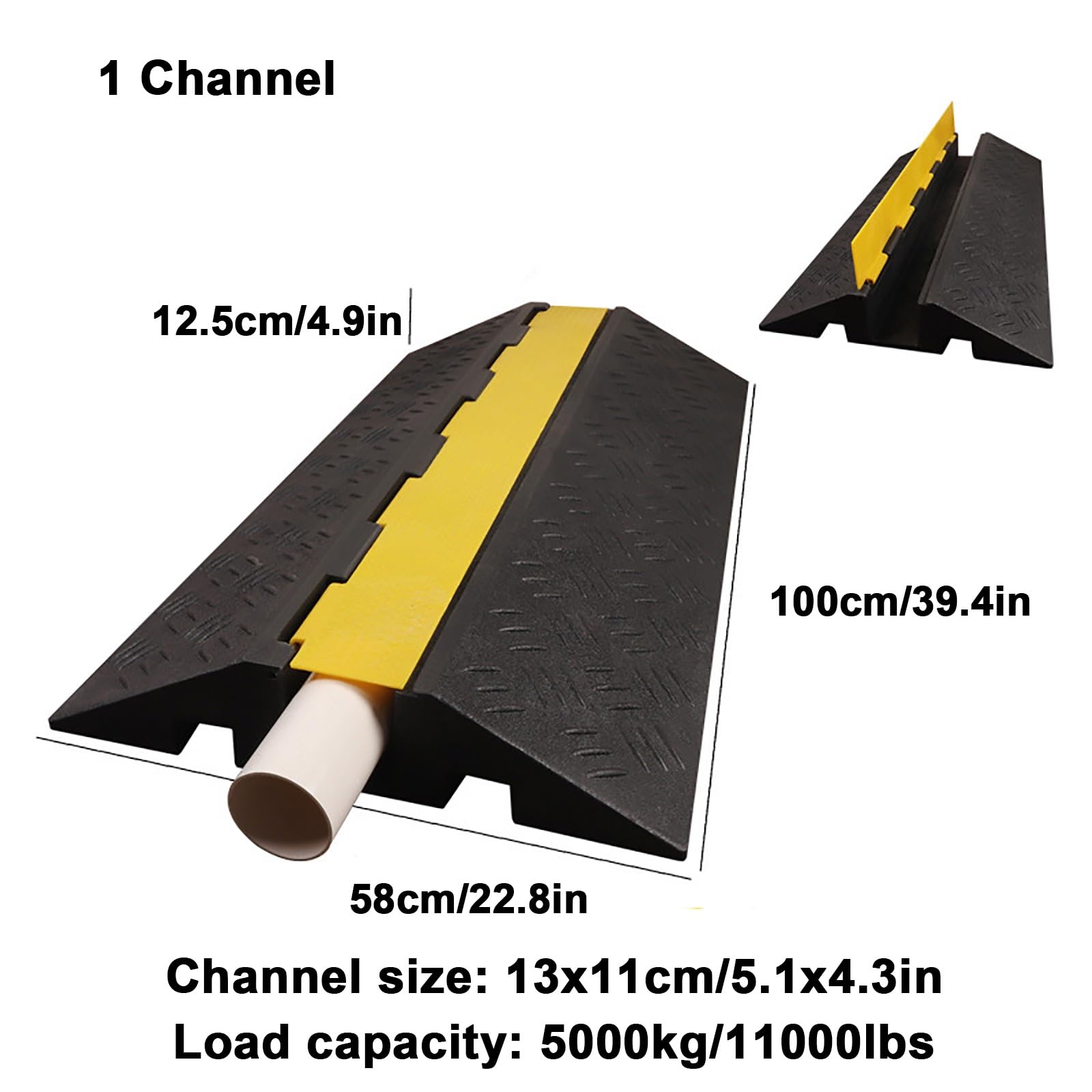 Pasacables de Suelo para Proteger Las Cables Protector de 1 Canal, Capacidad de Carga de 5000 Kg, con Cubierta Superior Abatible, para Uso en Interiores y Exteriores(100x58x12.5cm)