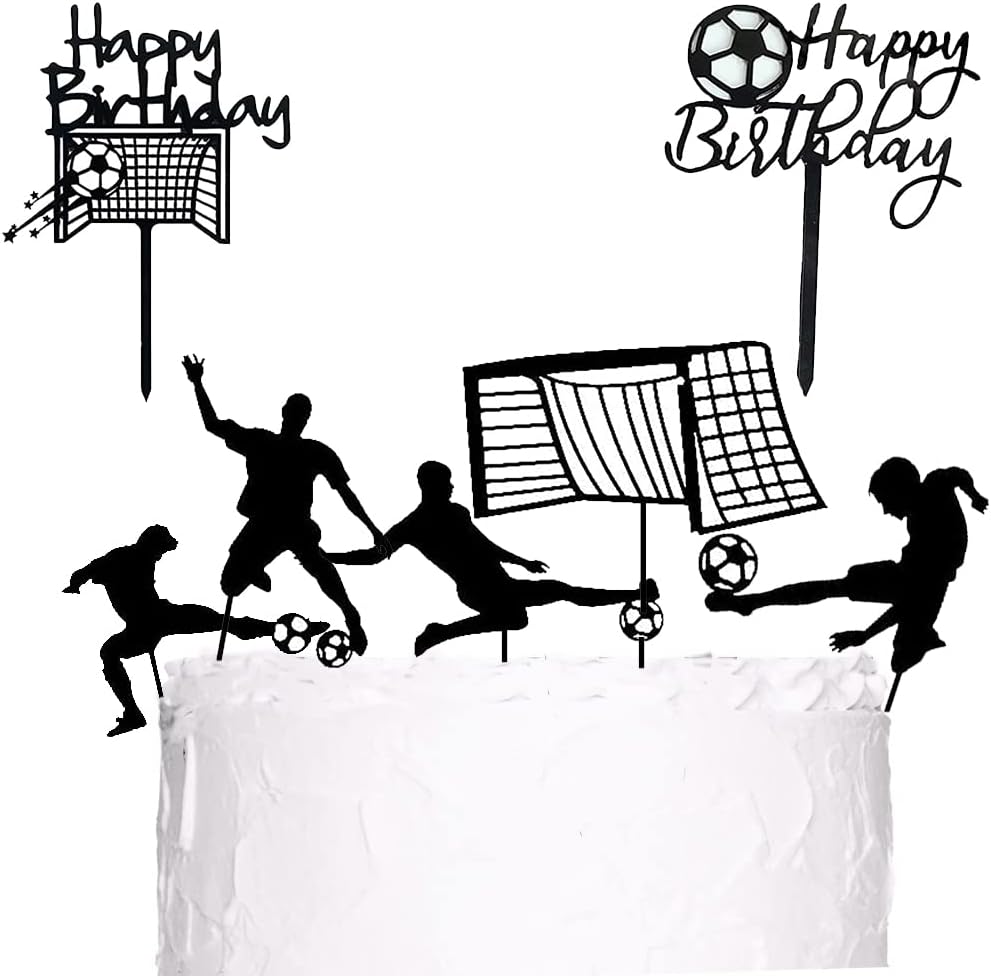 MiaLover 7 Pieces Football Cake Topper Cupcake Football Birthday Cake Decoration Happy Birthday Cake Decoration for Football Party Decorations Sports Party Decorations