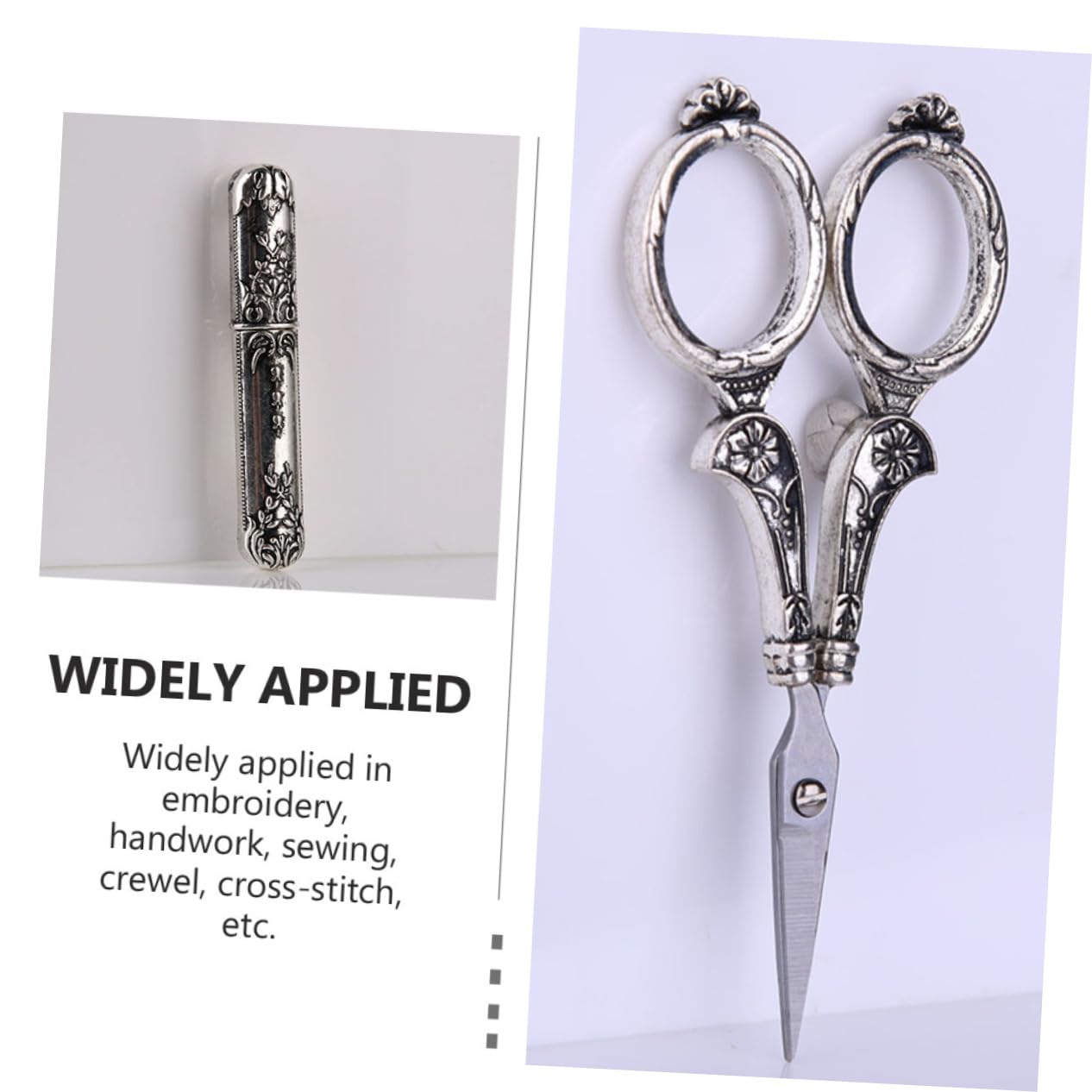 Forbici da Ricamo in Acciaio Inox Argento, Set 1 Pezzo | Taglio Preciso, per Rifiniture e Lavori di Cucito, Stile Retrò Compatto