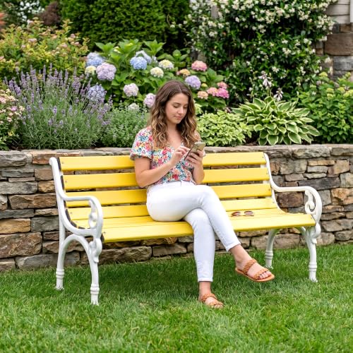 Image of BRISHI 3 Seater Cast Iron FRP Garden Bench for Indoor & Outdoor Park /Patio /Living Room /Terrace /Balcony (Cream + White)