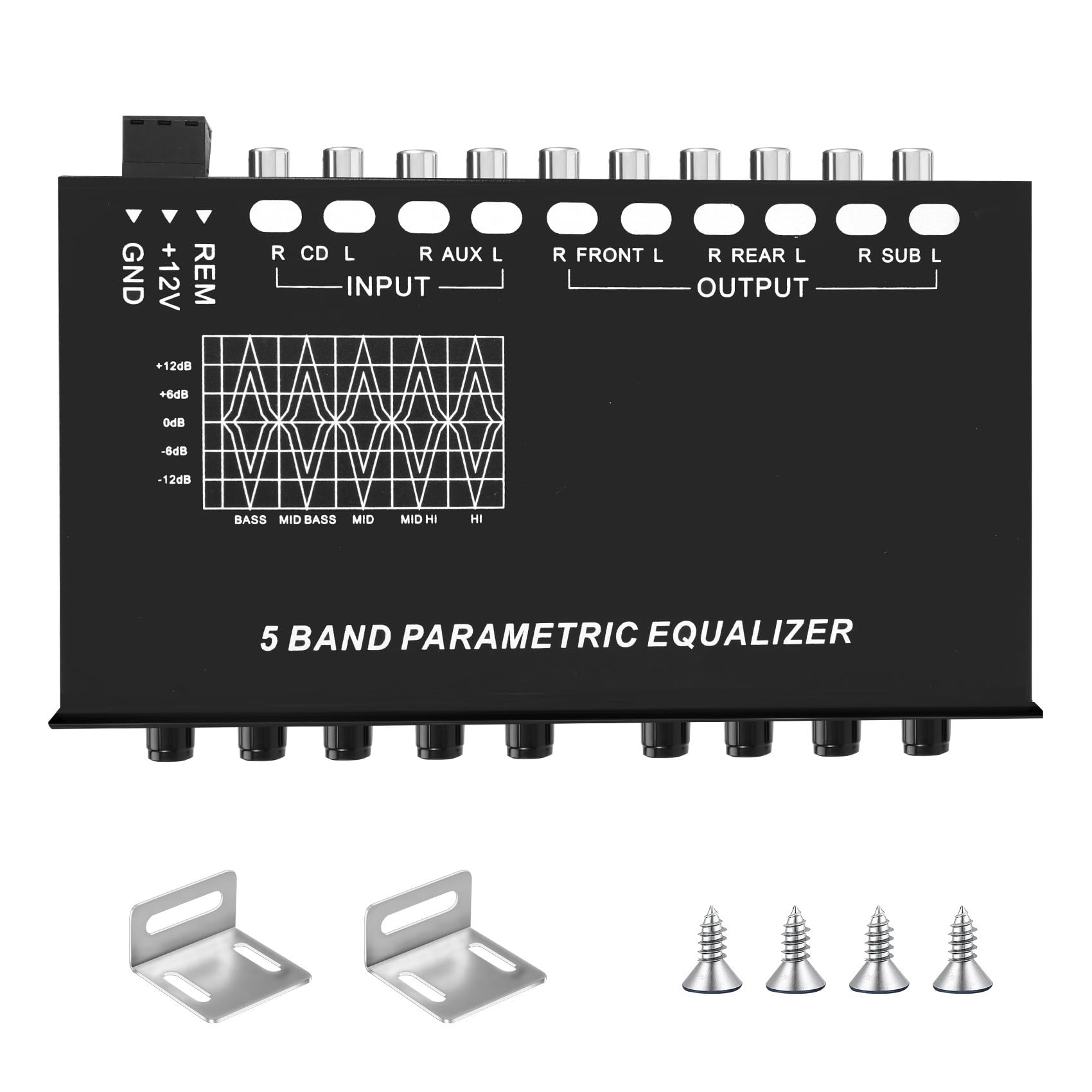 3X Ecualizador de Audio para Automóvil de 5 Bandas, Ecualizador Gráfico Ajustable para Amplificador de Automóvil EQ de 5 Bandas con Interruptor de Selección de Entrada CD/AUX,Negro