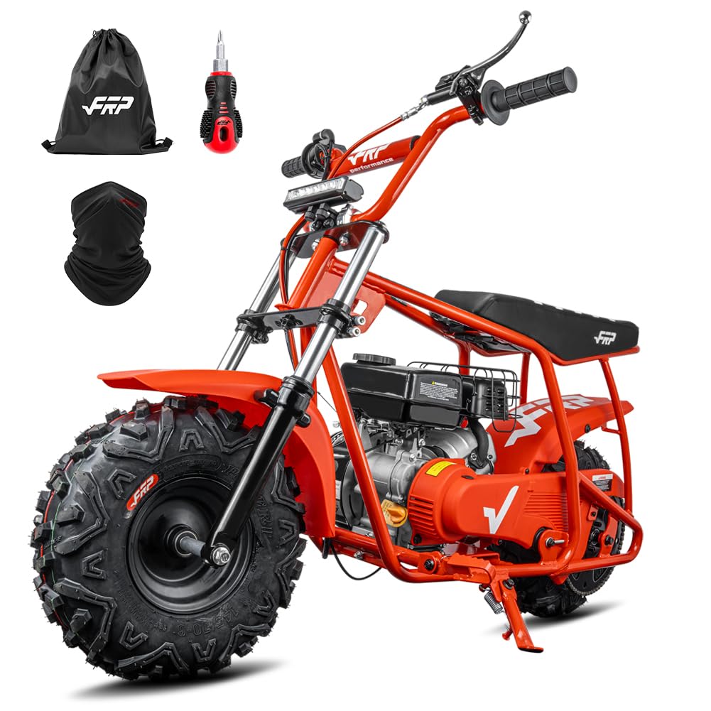 FRP GMB100 Performance 99CC 4-Stroke Mini Dirt Bike - Upgraded Hydraulic Brakes & Front Suspension Fork, 28MPH Off-Road Mini Bike with LED Headlight, Anti-Slip Seat, Supports 220LBS (Red)