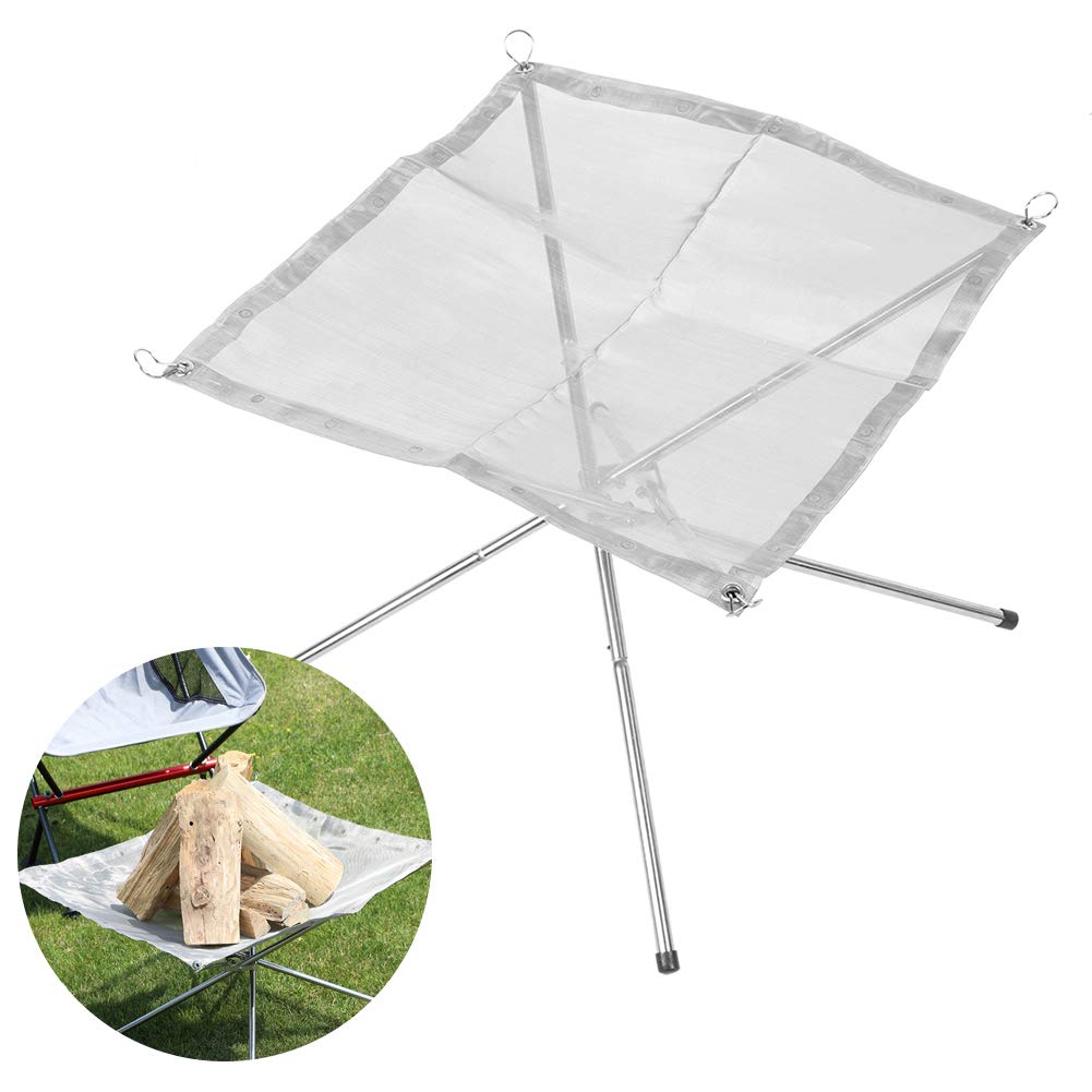 Topbuy Camping Fire Pit W/Cooking Grills Lightweight Portable Campfire Grill W/ Carrying Bag & Gloves 3-In-1 Stainless Steel Wood Burning Silver