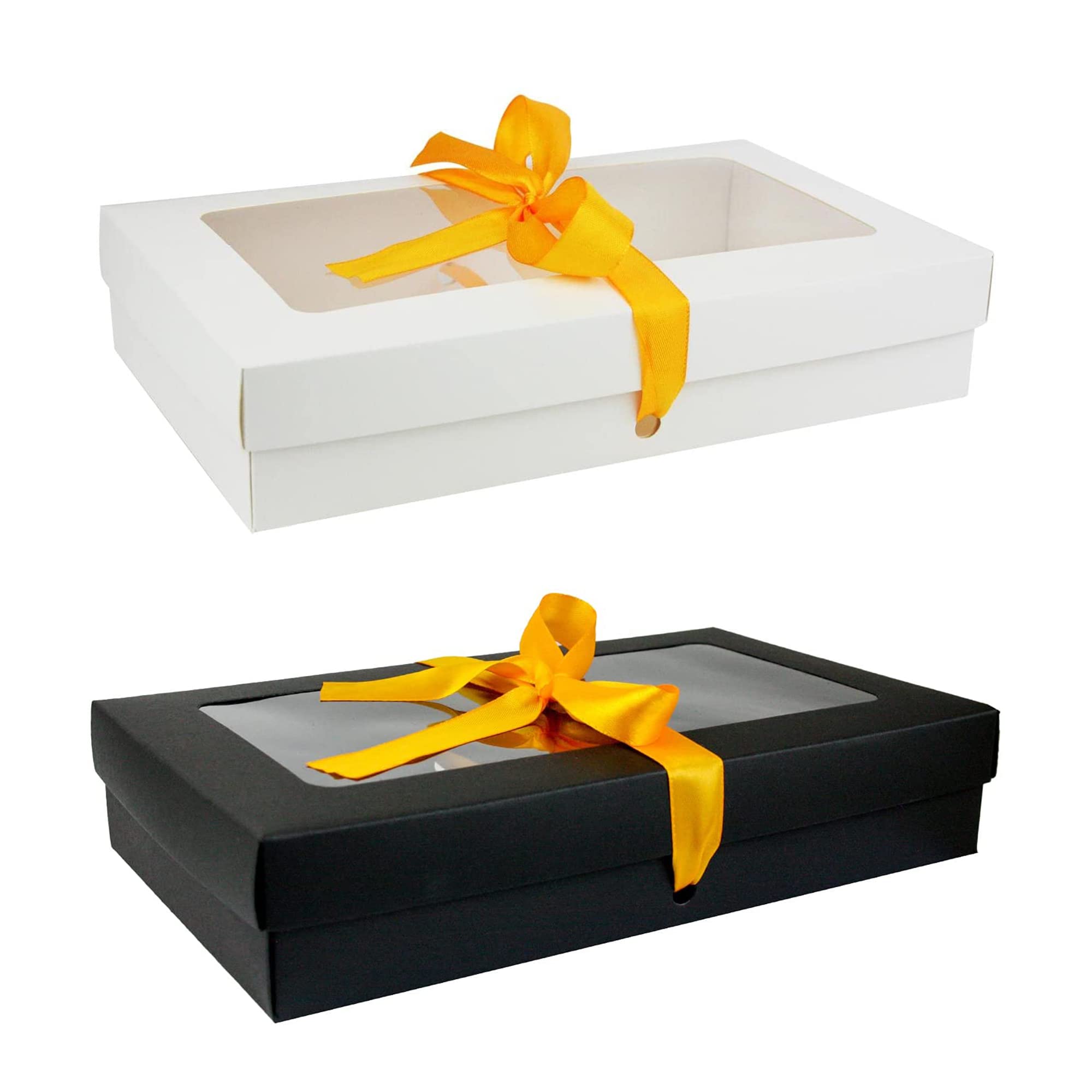 Emartbuy Pack of 12 White & Black Gift Boxes Clear Window 21.5x13.5x4.5 cm