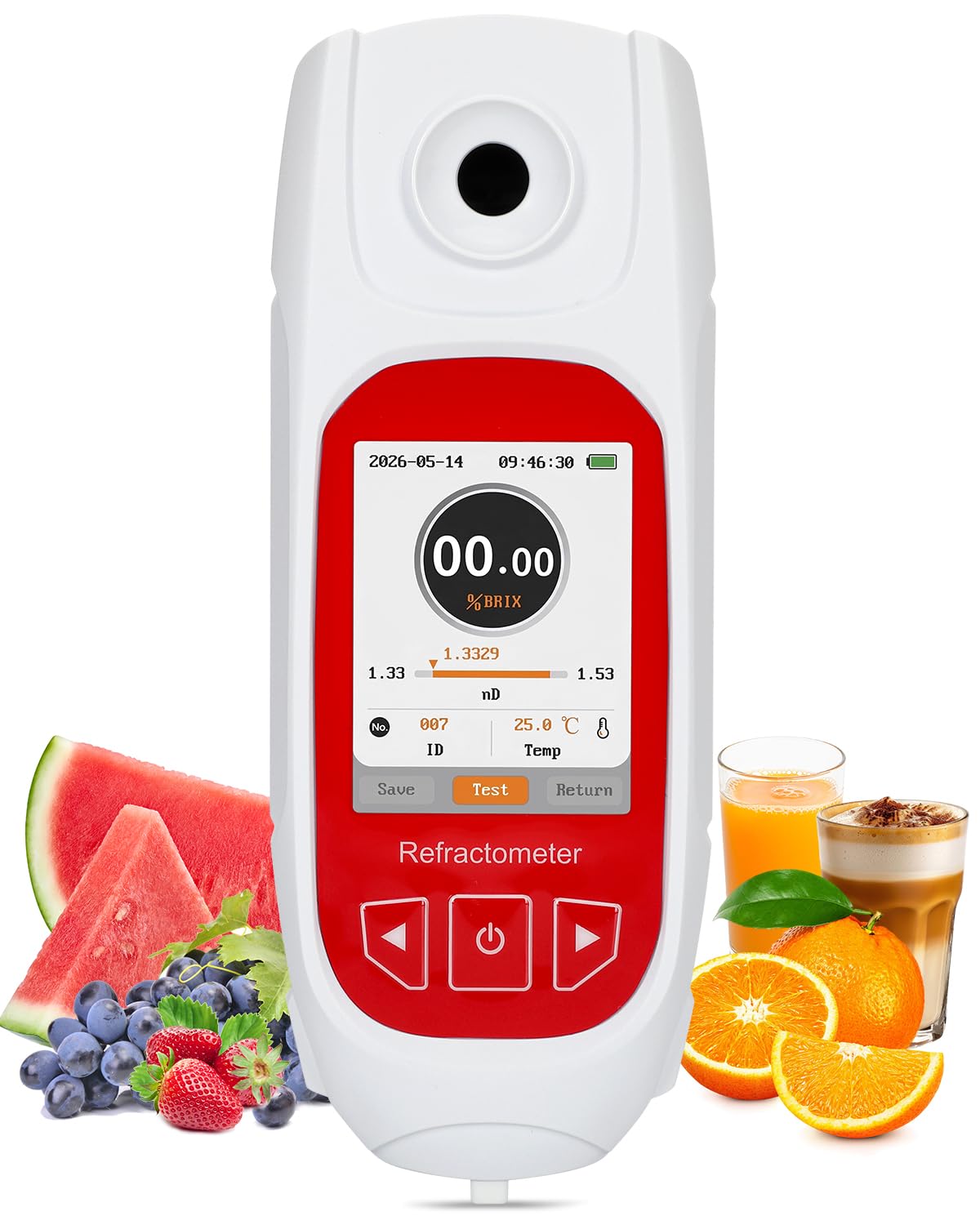3-in-1 Digital Refractometer with ATC, 0-95% Brix Meter | Brix Refractometer for Honey (Sugar Content, not Moisture), Wine Making, for Coffee, Juice, Maple Syrup,