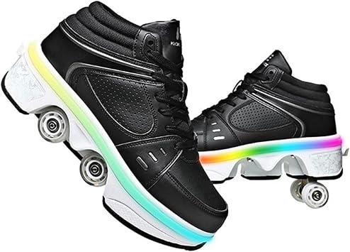 Roller Skate Shoes Unisex Shoes with Wheels That Pop Out 2-in-1 Skate Shoes & Sneakers Shoes That Turn Into Roller Skates Gift for Kids Boys Girls Men and Women