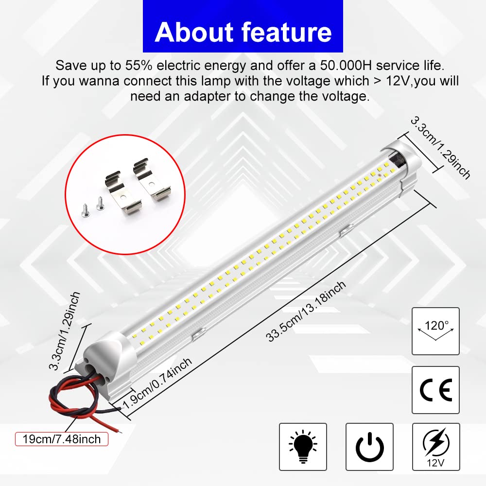 ENLACE 2 Strisce LED Per Interni Auto 72 LED – Luce Bianca 6000K 12V-85V – Plafoniera Universale Per Camper, Camper, Roulotte E Officina – Facili Da Installare