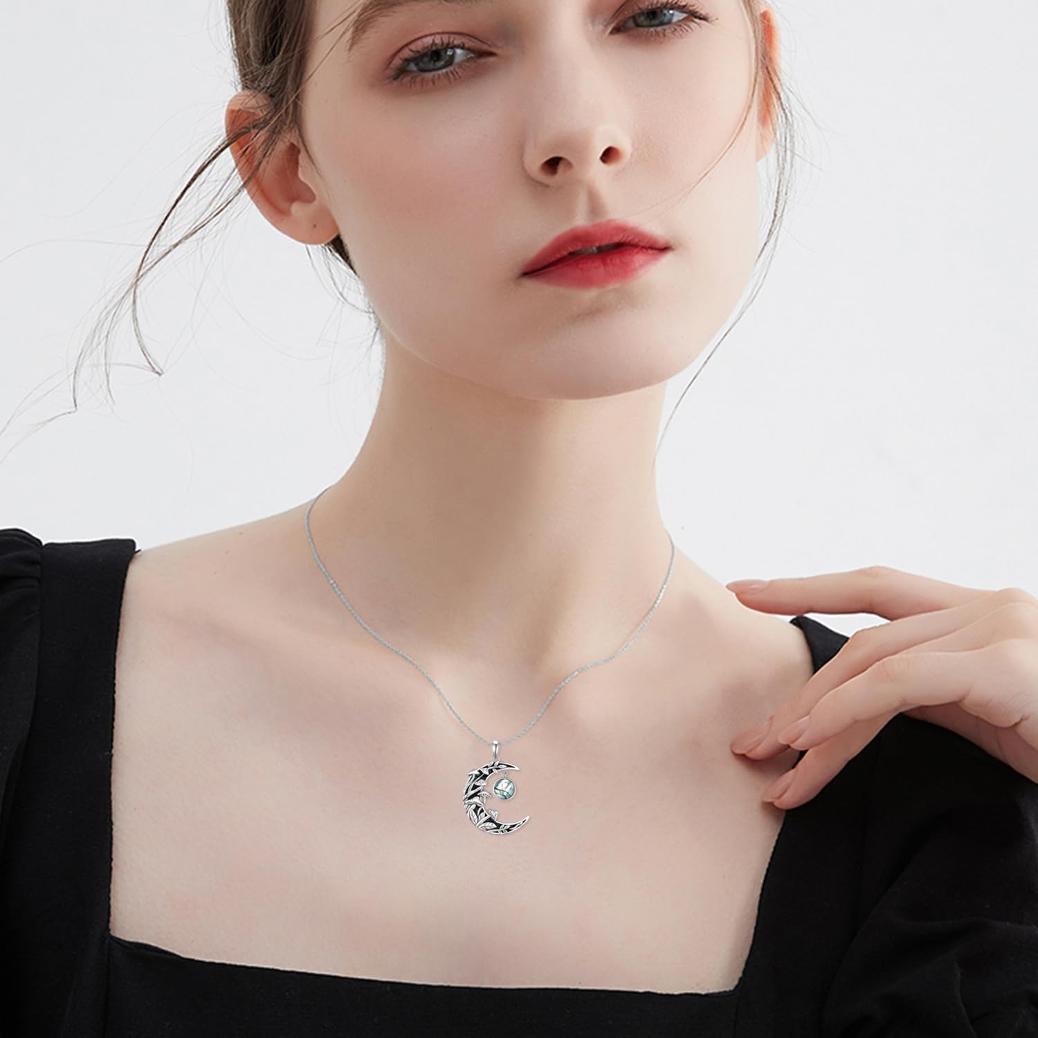 TYSO Mushroom Necklace 925 Sterling Silver Moss Agate Mushroom Moon Pendant Necklace Jewelry Birthday Gifts for Women - Image 5