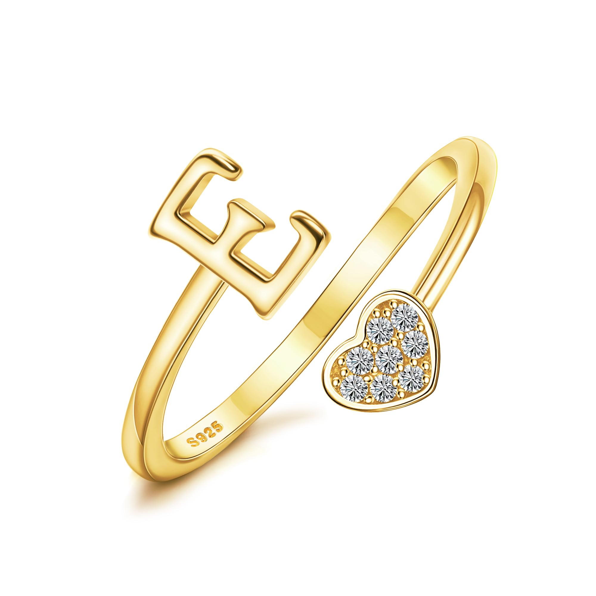 MILACOLATO S925 Sterling Silver Heart Initial Rings for Women Adjustable