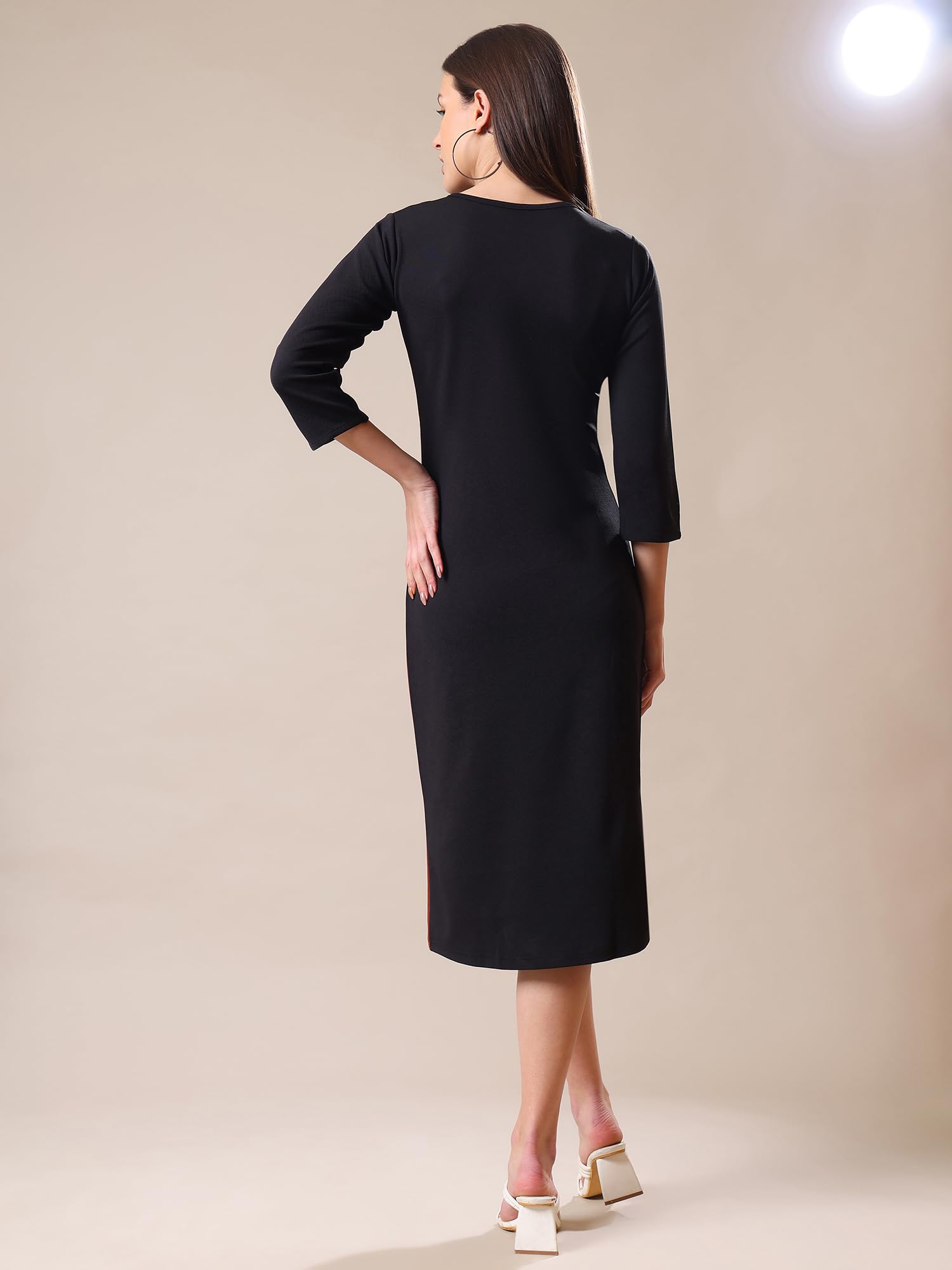 Purvaja Womens Bodycon Knee Length Dress(Lucy-342-348) (Bely-199_L_Brown)