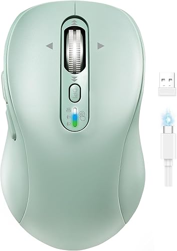 INFINMIND Mouse inalámbrico Bluetooth con desplazamiento de 4 vías, recargable, 4 niveles 3200 DPI, clic silencioso, 3 dispositivos para Windows,