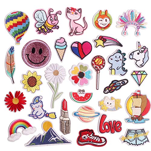 Bling World 30PCS Cute Girls Iron On Patches for Clothing, Cool Applique Patches, Cute Sew On Patches Iron On Patches for Girls, Clothing, Jackets, Kids, Boys, DIY Decorations and Art Craft Sew Making