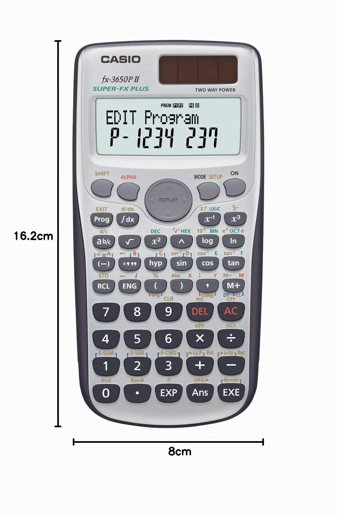 Casio Calculatrice programmable FX-3650P II avec 279 fonctions, affichage sur 2 lignes, batterie/cellule solaire
