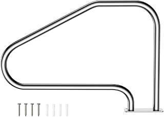 Goplus Pool Hand Rail, Easy Mount Hand Grab Rail, Stainless Steel Swimming Pool Stair Rail w/Base Plate (34" Tall)